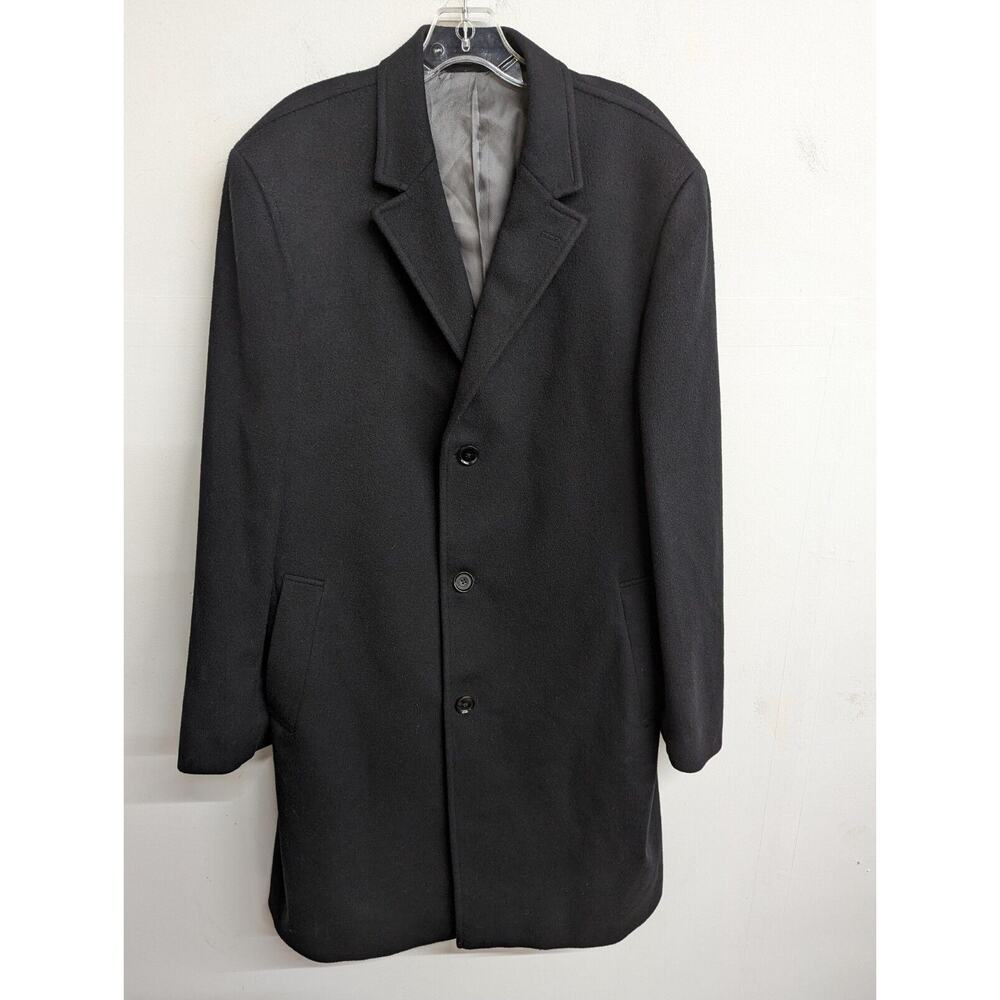 Calvin Klein Men's Coat Black Wool Cashmere Blend Overcoat Size 42 L